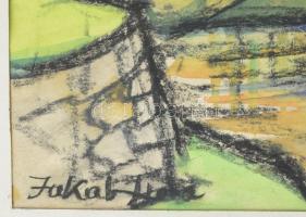 Jakab Ilona (1929-1990): Erdélyi városrészlet. Vegyes technika, papír, jelezve balra lent. Üvegezett...