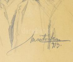 Márton Ferenc (1884-1940): Szivarozó portréja, 1913. Ceruza, papír, jelzett, üvegezett fakeretben. 2...