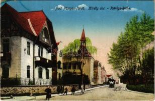 1916 Pöstyén-fürdő, Kúpele Piestany; Király sor. Donáth Lipót kiadása / Prezidentov rad. / Königs-Reihe / street view, villas (gyűrődések / creases)