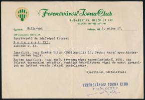 1963 Bp., a Ferencvárosi Torna Club evezős osztályának igazolása, fejléces papíron