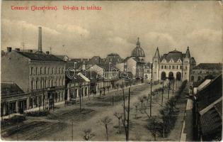 Temesvár, Timisoara; Józsefváros, Úri utca, indóház, vasútállomás / Iosefin, street, railway station + "K. k. Landsturm-Bataillon No. 51. 1. Kompagnie" (Rb)