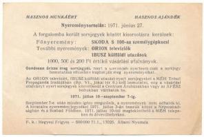 1971. "MÉH (Melléktermék és Hulladékhasznosítási Tröszt)" II. osztályú ajándéksorsjegye &q...