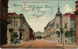 1913 Temesvár, Timisoara; Erzsébetváros, Dózsa utca / street view (EK)