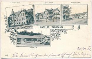 Tarcsa, Tarcsafürdő, Bad Tatzmannsdorf; Karolina villa, Gyógyudvar, Sétatér / villa, spa, promenade. Art Nouveau, floral