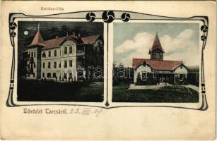 1907 Tarcsa, Tarcsafürdő, Bad Tatzmannsdorf; Karolina Villa este, Vízgyógyintézet. Hönigmann Jacab kiadása / Wasserheilanstalt / villa at night and spa. Art Nouveau (EK)