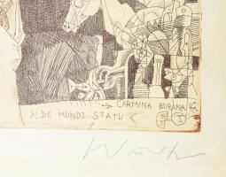 Würtz Ádám (1927-1994): Carmina Burana. Rézkarc, papír, jelzett, üvegezett fakeretben, 31×29 cm