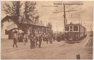 1914 Budapest XVI. Rákosszentmihály, villamos vasútállomás, Otthon kávéház reklámja. Fogyasztási szövetkezet kiadása