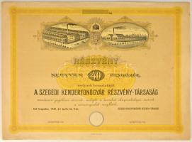 Szeged 1940. "Szegedi Kenderfonógyár Részvény-Társaság" részvénye 40P értékben, szárazpecséttel, sorszám nélkül T:VF folt