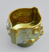 Zsolnay eozin mázas, kínáló tál plasztikus tóparti jelenettel, jelzett, hibátlan 12x9x8 cm