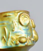 Zsolnay eozin mázas, kínáló tál plasztikus tóparti jelenettel, jelzett, hibátlan 12x9x8 cm