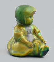 Zsolnay eozin mázas ülő kislány, jelzett, apró kopásnyomokkal, m: 7,5 cm, (tervezte: Sinkó András)