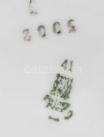 Zsolnay aranyozott szélű teás készlet, 6 db csésze + 5 db alj. Kézzel festett, jelzett, kopásnyomokk...