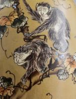 Japán váza, majmos dekorral. Kézzel festett, mázas kerámia Mondal? jelzéssel 34 cm