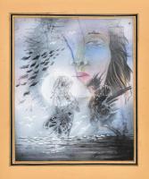 Olvashatatlan jelzéssel: Szürrealista kép. Vegyes technika, kollázs, papír. paszpartuban. 33,5x27,5 cm