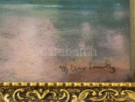 ifj. Éber Sándor (1909-1985): Vízparti naplemente. Pasztell, papír. Jelzett. Üvegezett sérült keretb...