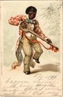 1899 (Vorläufer) Afroamerikai férfi bendzsóval / Black American man with banjo. Wezel & Naumann Serie 45. 2. litho (Rb)