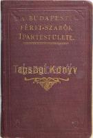 1908-1924 Budapesti Férfi-Szabók Ipartestülete tagsági könyv, benne rengeteg bélyeggel (6 oldalon), alapszabályzattal, korabeli reklámokkal, kissé kopott aranyozott félvászon-kötésben, 6+12+12 p. + 1959 Ugyanannak a személynek a részére szóló 50 éves kisipari munkásságáért járó díszoklevél, hajtott, a szélein kis sérülésekkel. + 1973 2 db halálozási értesítője és 1922-es illetőségi bizonyítványa