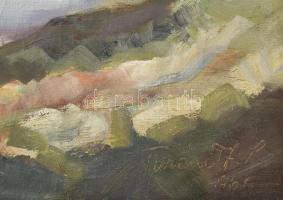 Olvashatatlan (Turán?) jelzéssel: Óbuda, Hajógyári sziget, emelőhíd, 1961. Olaj, vászon. Dekoratív f...