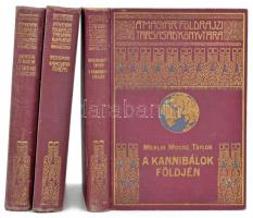 Magyar Földrajzi Társaság Könyvtára 3 kötete:   [Agostini, Alberto Maria de (1883-1960)] Alberto M. De Agostini: Tíz esztendő a Tűzföldön. Fordította: Cholnoky Béla. Magyar Földrajzi Társaság Könyvtára. Bp.,én., Lampel R. (Wodianer F. és Fiai), 209+2 p.+28 t. Kiadói dúsan aranyozott egészvászon sorozatkötés, kopott borítóval, két kijáró lappal és rajtuk szakadásokkal, két foltos lappal.;  [Bergman, Sten (1895-1975)] Sten Bergman: Kamcsatka ősnépei, vadállatai és tűzhányói között. Fordította: Dr. Cholnoky Béla. A Magyar Földrajzi Társaság Könyvtára. Bp., é.n., Lampel R. (Wodianer F. és Fiai) Rt., 272 p.+23 t. Fekete-fehér fotókkal, és egy térképpel. Kiadói dúsan aranyozott egészvászon sorozatkötésben, kopott borítóval.;  [Merlin Moore Taylor (1886-1939)] Merlin Moore Taylor: A kannibálok földjén. Barangolás Pápua szívében. Fordította: Halász Gyula. Magyar Földrajzi Társaság Könyvtára. Bp.,én., Lampel R. (Wodianer F. és Fiai) Rt., 1 t.+188+1 p.+19 t. Fekete-fehér fotókkal és egy térképpel illusztrált. Kiadói dúsan aranyozott egészvászon sorozatkötésben, kopott borítóval.;