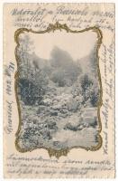 1902 Bánffyhunyad, Huedin; Retyicel, Rekiczeli (Rekiceli, Recsiszeli, Recsiseli) vízesés (Havasrekettye), turisták / Cascada Rachitele / waterfall, tourists. Art Nouveau (EK)