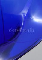 Kék design váza. Anyagában színezett, száldíszítéses, hutaüveg, , hibátlan 23 cm