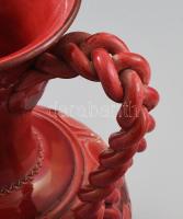 Népies, fonott fogójú mázas kerámia váza. Minimális lepattanással 25 cm