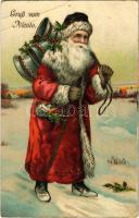 1912 Gruß vom Nicolo / Christmas greeting art postcard with Saint Nicholas. litho (lyuk / pinhole)