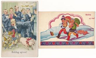 27 db RÉGI karácsonyi és újévi üdvözlő képeslap vegyes minőségben / 27 pre-1945 Christmas and New Year greeting motive postcards in mixed quality