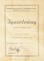 1946 Bp., Hangversenyrendezők Szabadszervezete által kiállított rendezői igazolvány