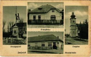 Ipolyvisk, Hontvisk, Vyskovce nad Iplom; Községháza, Országzászló, templom, Muzslai üzlete és saját kiadása / town hall, Hungarian flag, church, publisher's shop (fl)