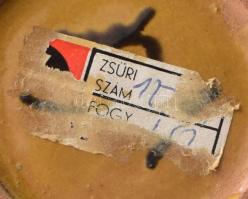 Retro iparművész kancsó, mázas kerámia, jelzett, alján Iparművészeti Vállalat töredékes címkéjével, ...