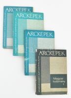 cca 1965-1970 Arcképek sorozat, 4 db mappa: Magyar képzőművészet 1-3., Magyar tudomány 1. Bp., Képzőművészeti Alap. Kissé sérült kiadói papírmappában.