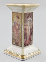 Goebel Alphonse Mucha dekorral díszített porcelán gyertyatartó. Levonóképes, jelzett, hibátlan, kis foltos. 15,5 cm