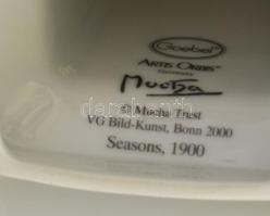 Goebel Alphonse Mucha dekorral díszített porcelán gyertyatartó. Levonóképes, jelzett, hibátlan, kis ...