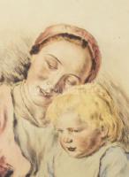 Glatz Oszkár(1872-1958)-Prihoda István (1891-1956): Anya gyermekével. Színezett rézkarc, papír. Glat...