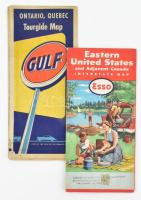 USA és Kanada autótérkép, 2 db: Eastern United States and Adjacent Canada Interstate Map, 85x61 cm + Ontario, Quebec Tourgide Map, kis sérüléssel, 90x45 cm