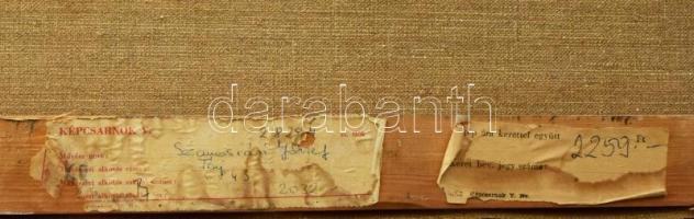 Szamosvári József (1931-): Táj. Olaj, vászon, jelzés nélkül. Hátoldalán Képcsarnok Vállalat címkéjév...