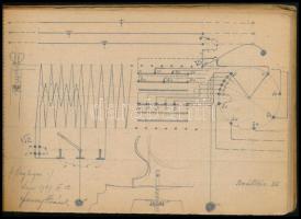 1927-1928 Ócsa, műszaki rajzok, vázlatok, feljegyzések, össz. kb. 50-60 oldalon, kissé viseltes füze...