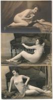 3 db RÉGI francia erotikus meztelen hölgyes képeslap / 3 pre-1945 French erotic postcards with nude ladies