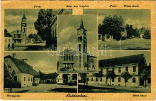 1941 Alsódomboru, Donja Dubrava; Fő tér, Római katolikus templom, Posta, Községháza, Elemi iskola. Miszer Károly kiadása / main square, Catholic church, post office, town hall, elementary school (EB)