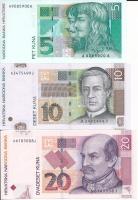 Horvátország 1993-2001. 5K-20K (3xklf) T:UNC,AU Croatia 1993-2001. 5 Kuna - 20 Kuna (3xdiff) C:UNC,AU