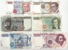 Olaszország 1976-1990. 1000L-50.000L (6xklf) T:UNC-F Italy 1976-1990. 1000 Lire - 50.000 Lire (6xdiff) C:UNC-F