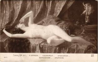 Enivrement, Salon 1914, A. F. A. Noyer Paris 2477. / Intoxication, Erotic nude lady art postcard s: Adolphe Barnoin