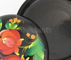 Kézzel festett lakkozott orosz fa doboz d: 18 cm