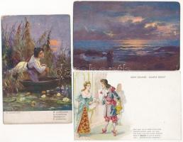 14 db RÉGI zsáner képeslap vegyes minőségben: hölgyek, szerelmes párok / 14 pre-1945 postcards in mixed quality: ladies, couples in love