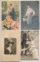 14 db RÉGI zsáner képeslap vegyes minőségben: hölgyek, szerelmes párok / 14 pre-1945 postcards in mi...