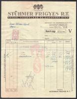 1937 Stühmer Frigyes R.T. Kísérőjegy, lapközépen a gyár kakaómadaras (kvézál) védjegyével.