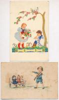 13 db RÉGI képeslap vegyes minőségben: gyerekek / 13 pre-1945 postcards in mixed quality: children