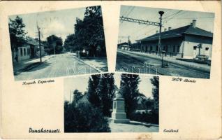 1941 Dunaharaszti, Kossuth Lajos utca, HÉV (Helyiérdekű Vasút) vasútállomás, Hősi emlékmű (Rb)