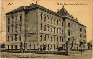 1918 Arad, M. kir. állami tanítóképző intézet. Vasúti levelezőlapárusítás 22. sz. 1918. / teachers' training institute (fa)